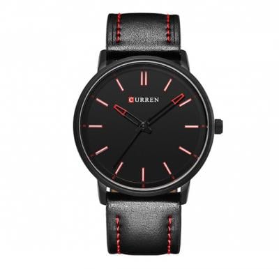 Curren Black/Red Leather Strap Mens Watch, -M 8233